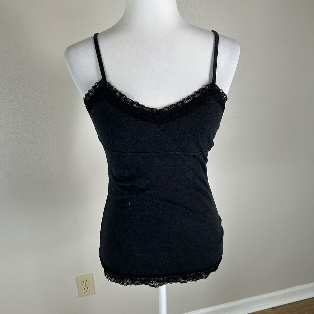 Black Lace Trim Cami Top Spaghetti Strap Tank Y2K Coquette Womens S Stretchy
